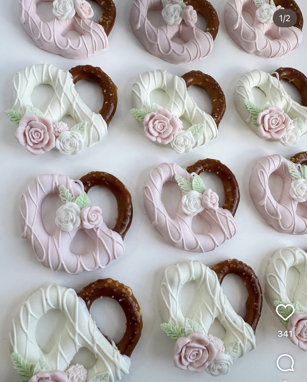 Decorated chocolate pretzels with flowers
